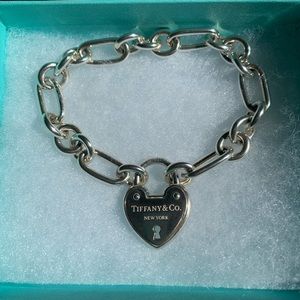 Tiffany Silver Heart Padlock Oval/Round Link Brac.